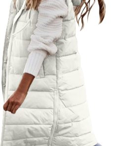 Women's Long Down Vest Sleeveless Hooded Jacket Plus Size Winter Warm Slim Zipper Coats Outdoor Puffer Quilted Vest