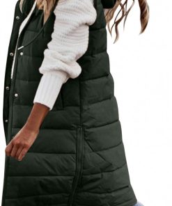 Women's Long Down Vest Sleeveless Hooded Jacket Plus Size Winter Warm Slim Zipper Coats Outdoor Puffer Quilted Vest