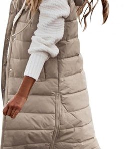 Women's Long Down Vest Sleeveless Hooded Jacket Plus Size Winter Warm Slim Zipper Coats Outdoor Puffer Quilted Vest