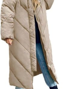 Women's Long Puffer Coat Long Sleeve Padded Winter Down Coats Hooded Parka Jacket
