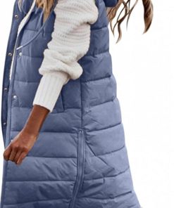 Women's Long Down Vest Sleeveless Hooded Jacket Plus Size Winter Warm Slim Zipper Coats Outdoor Puffer Quilted Vest
