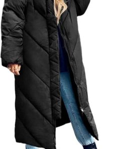 Women's Long Puffer Coat Long Sleeve Padded Winter Down Coats Hooded Parka Jacket