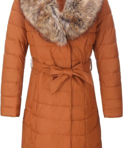 Women's Puffer Jacket Faux Leather Bubble Padding Sherpa-Lined Coat with Removable Fur Collar