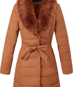 Women's Puffer Jacket Faux Leather Bubble Padding Sherpa-Lined Coat with Removable Fur Collar