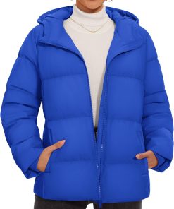 Women's Down Jacket with Hood Lightweight Thermal Quilted Coat with Pockets Zip-up Winter Warm Puffer Jacket