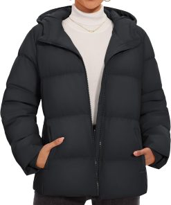 Women's Down Jacket with Hood Lightweight Thermal Quilted Coat with Pockets Zip-up Winter Warm Puffer Jacket