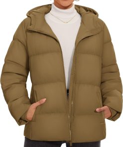 Women's Down Jacket with Hood Lightweight Thermal Quilted Coat with Pockets Zip-up Winter Warm Puffer Jacket