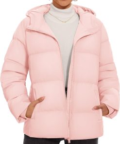 Women's Down Jacket with Hood Lightweight Thermal Quilted Coat with Pockets Zip-up Winter Warm Puffer Jacket