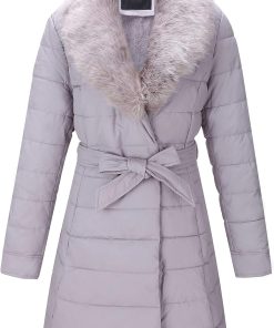 Women's Puffer Jacket Faux Leather Bubble Padding Sherpa-Lined Coat with Removable Fur Collar