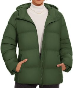 Women's Down Jacket with Hood Lightweight Thermal Quilted Coat with Pockets Zip-up Winter Warm Puffer Jacket